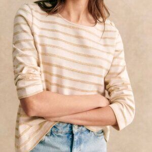 Sezane Colette Marinière Shirt in Ecru/Gold Stripes (NWT)